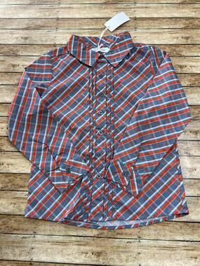 NWT My Three Sons by Evie's Closet Gray and Orange Plaid Button Up Shirt 8y